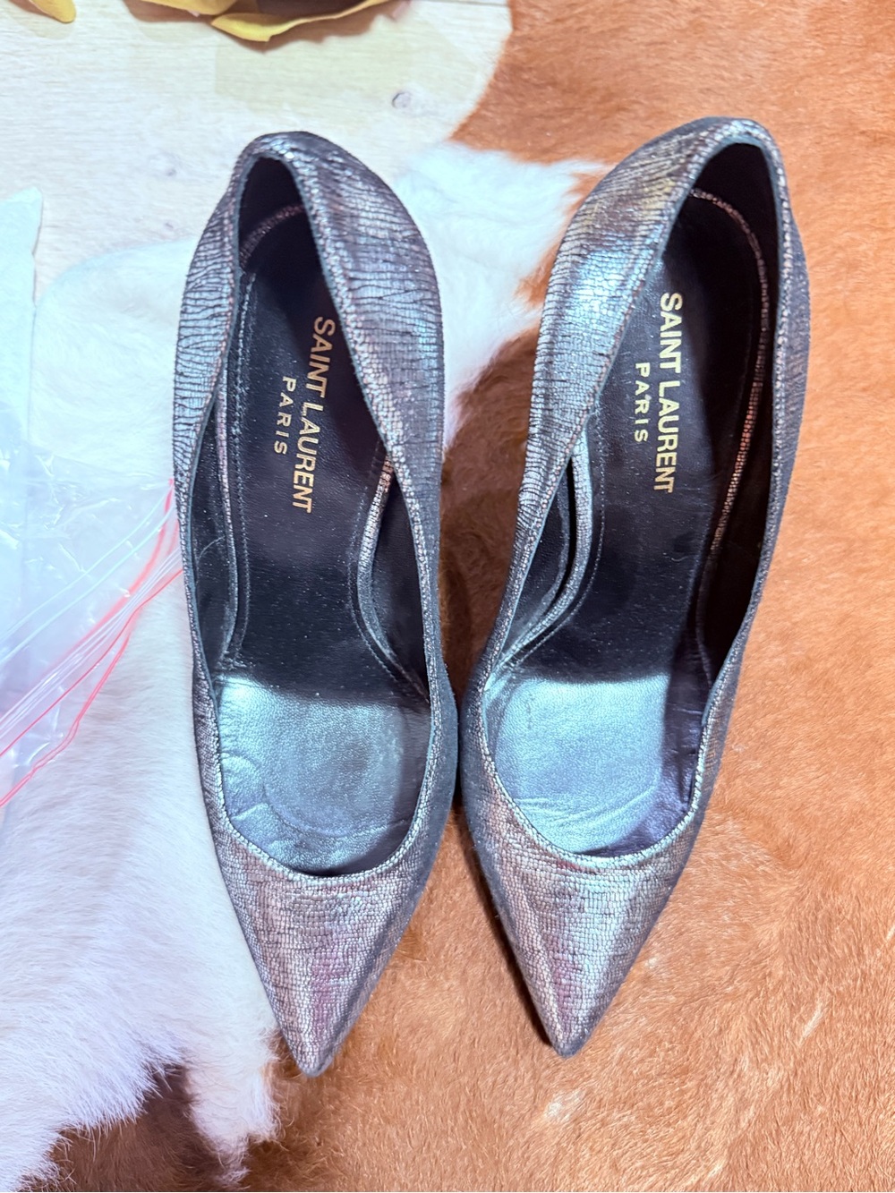 Saint Laurent Silver Pointed-Toe Heels